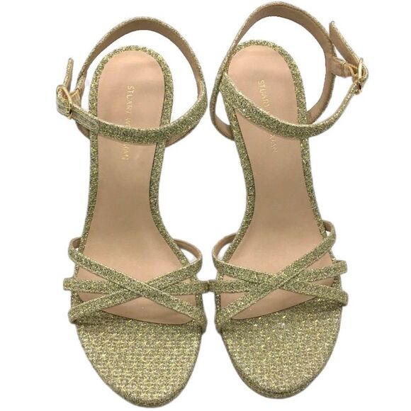 Stuart Weitzman Starla Metallic Gold Evening Party Heeled Sandals  U.S. size 7.5 - Picture 5 of 7